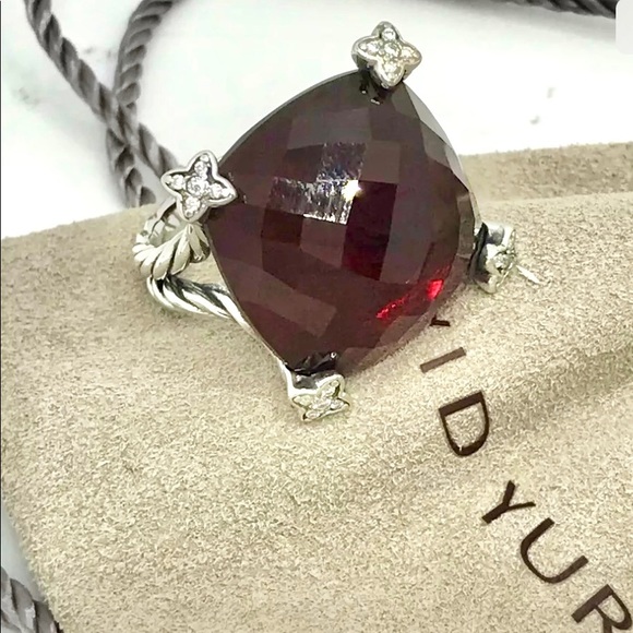 Auth David Yurman cushion on point 20mm garnet & Diamond ring w/ dy pouch sz 7! - Picture 7 of 8